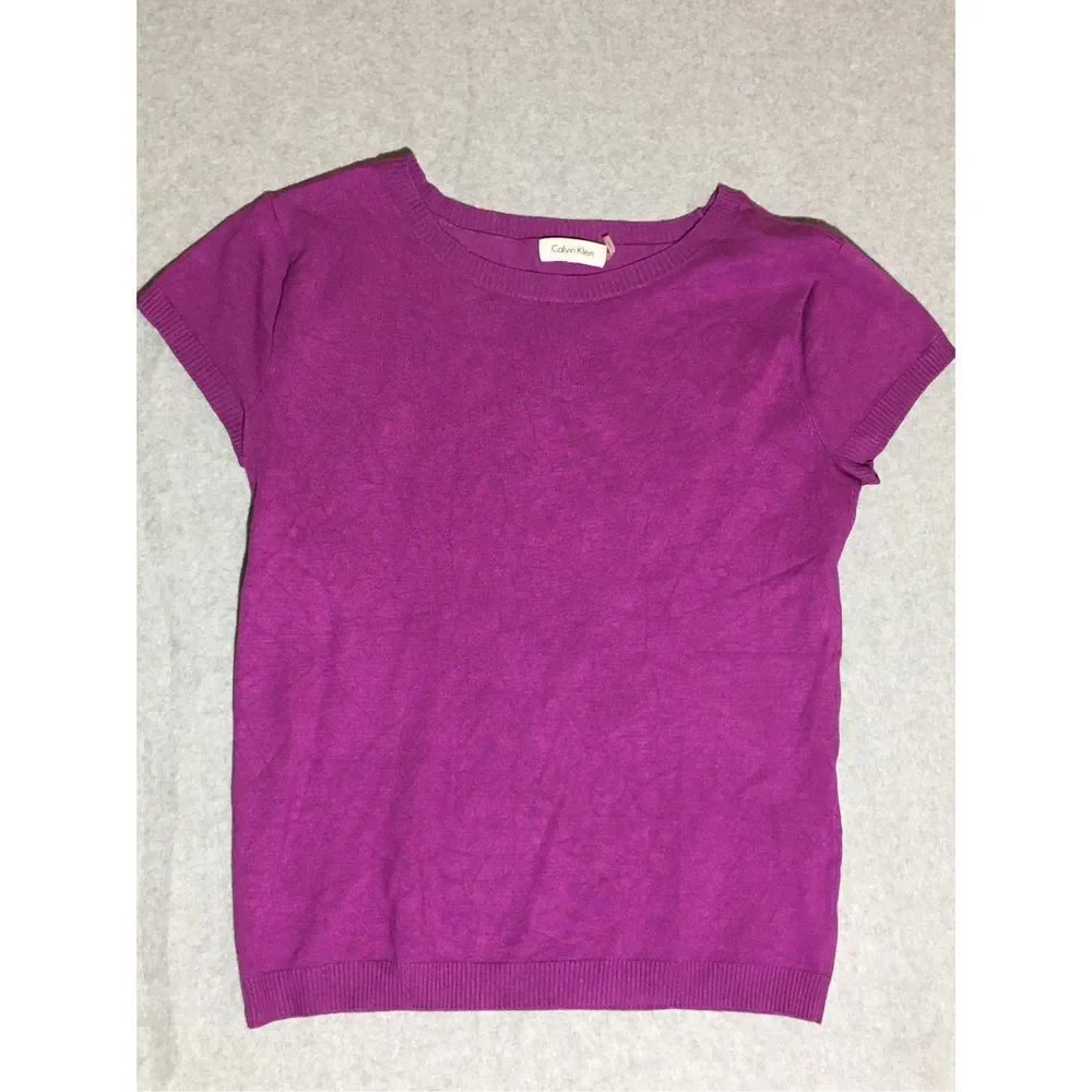 Womens Calvin Klein Shirt Size Small Purple Rayon Silk Blend Business Casual